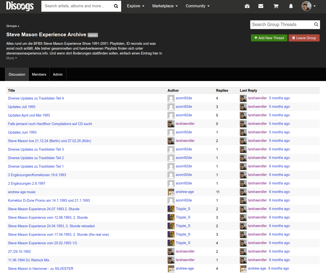 Discogs Forum vom Experience Archiv