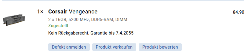 Preis Arbeitsspeicher 2x16GB, Mai 2025